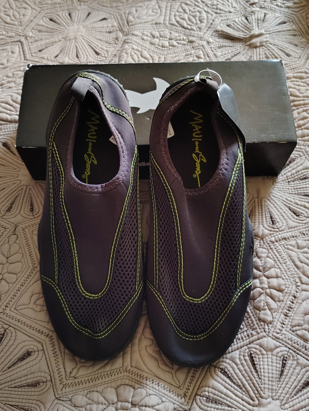 Maui and Sons Water Shoes in Dark Charcoal with Yellow Stitching